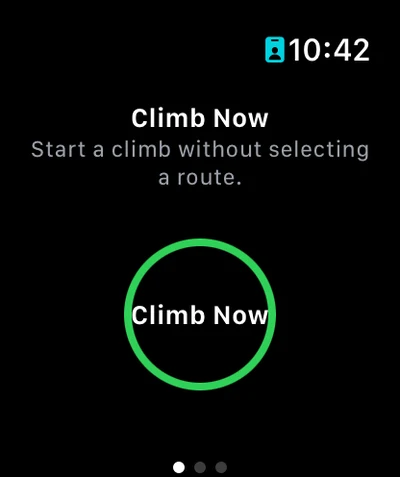 An Apple Watch showing Climb Now, to start a climb without selecting a route.