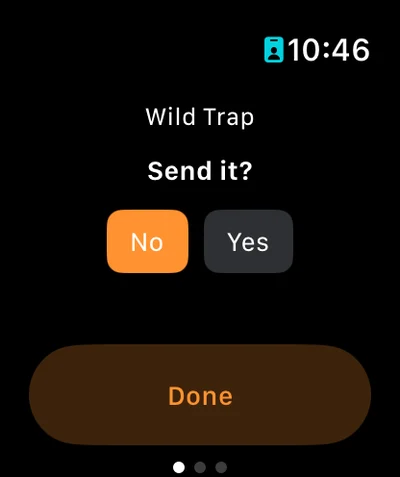 An Apple Watch asking Send it? after a climb, with No and Yes buttons.